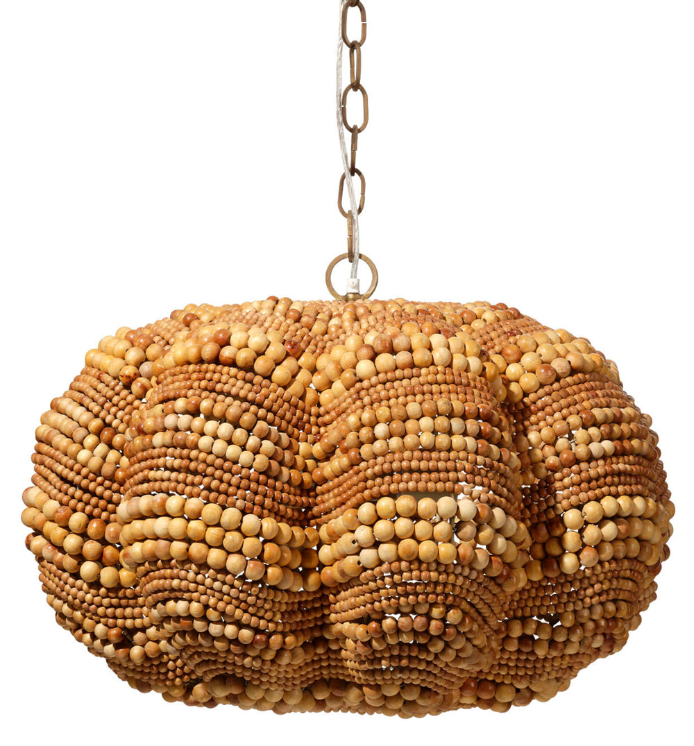 Clamshell Wood Beaded 4-Light Small Chandelier