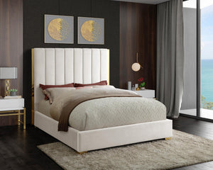 Janie King Bed In Cream Velvet