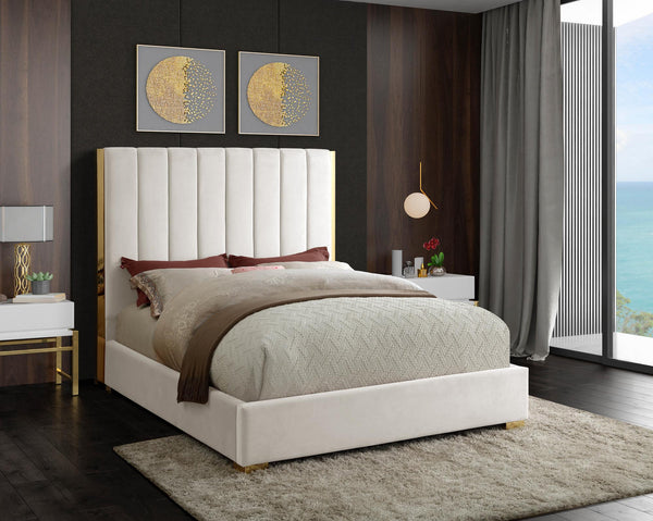 Janie King Bed In Cream Velvet