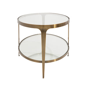 TWO TIER GLASS TOP OVAL COFFEE TABLE IN ANTIQUE BRASS