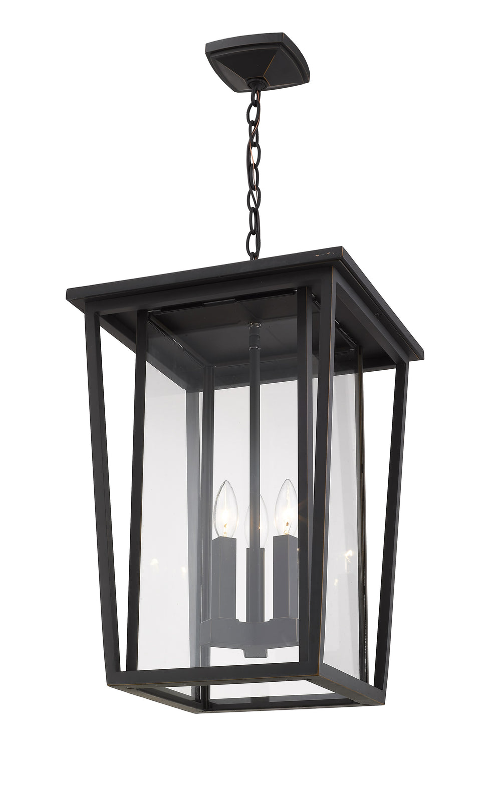 Seoul 3 Light Outdoor Chain Mount Ceiling Fixture in Oil Rubbed Bronze Finish