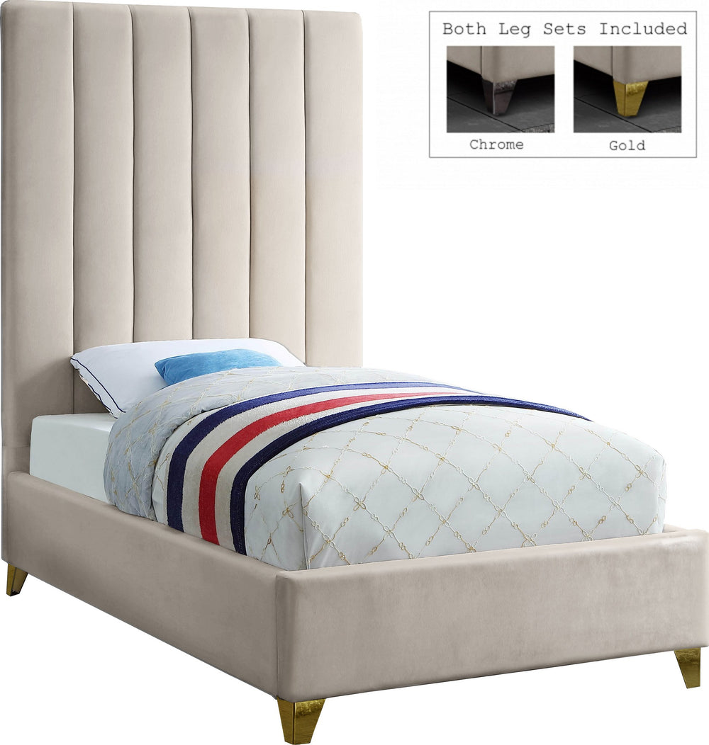 Glenda Twin Bed In Cream Velvet