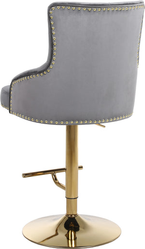 Stella Adjustable Stool In Grey Velvet and Gold