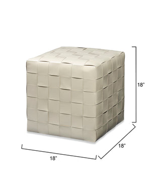 Woven Leather Ottoman, White 