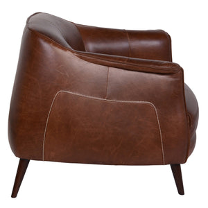Martel Leather Club Chair - Spiced Brown with Oak Legs