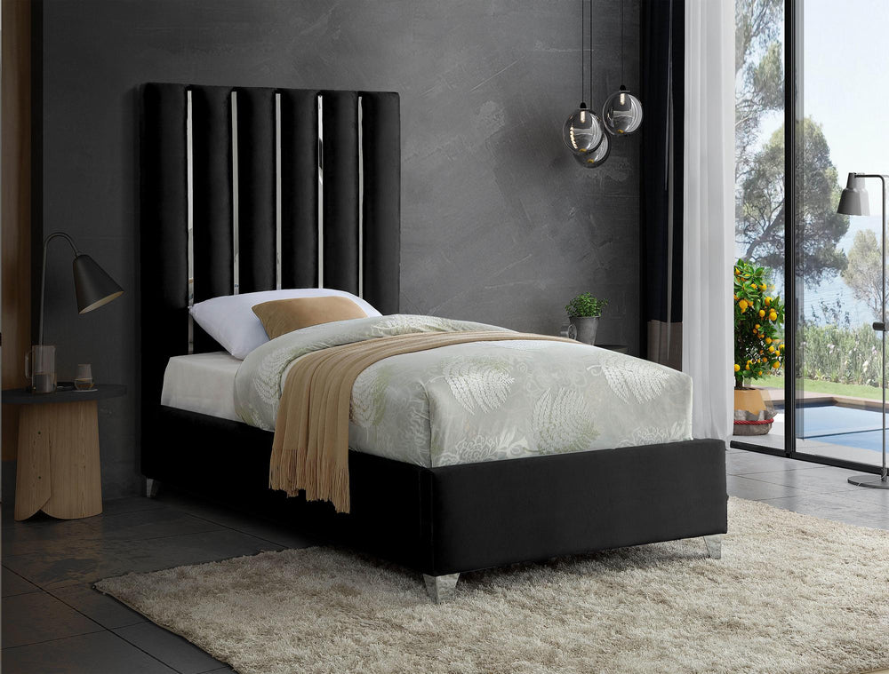 Donnie Twin Bed In Black Velvet