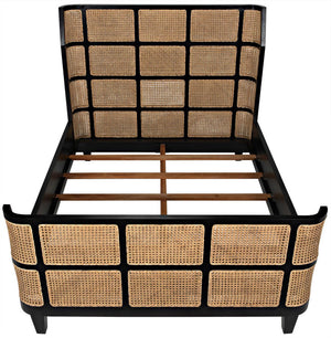 Porto Queen Bed in Hand-Rubbed Black Mahogany with Caning Detail