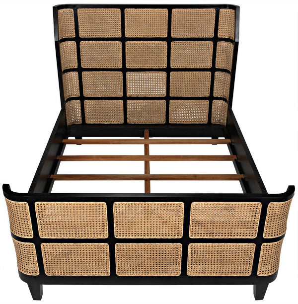 Porto Queen Bed in Hand-Rubbed Black Mahogany with Caning Detail