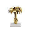 IRON PALM TREE CANDLE HOLDER IN GOLD LEAF FINISH ON WHITE MARBLE BASE